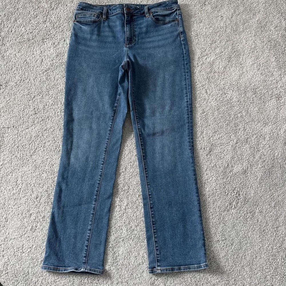 Women's Lands End Straight Boot Cut Dark Denim‎ 12  5 pocket Zip Button